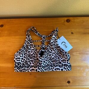 ZYIA Leopard Print Strappy Sports Bra - Brown, Black